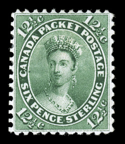 18, 1859 12½c Yellow green, an exceptional quality mint example of this difficult stamp, featuring an outstanding overall freshness with truly prooflike color and impression,
considerably better centered than usual, virtually full o.g. which is