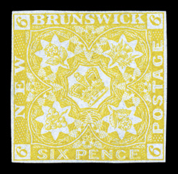 2, 1851 6p Olive yellow, handsome unused example of this rare stamp, with four full and well balanced margins, rich color, fine signed A. Diena and accompanied by his 1963
certificate, also a 1963 BPA certificate ex-Koh (Unitrade C$7,500.0