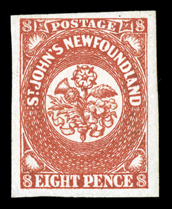 8, 1857 8p Scarlet vermilion, gem mint single, incredibly bright and fresh, deep luxuriant color and impression on pristine paper, four large to extra-large margins, full o.g.,
relatively lightly hinged, extremely fine 1992 PF certificate (Unit