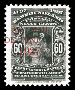 C4, 1927 60c Black, Air MailDe Pinedo1927 overprint, a magnificent quality mint example of this major Newfoundland and air post rarity, extraordinarily well centered within
large margins, brilliantly fresh, full clean o.g., lightly hinged, e