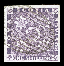 6, 1851 1- Reddish violet, an absolutely superb used example in the finest condition possible, possessing lavishly large margins all around, plus its color is in an especially
deep shade and its impression truly prooflike on brilliantly fresh p