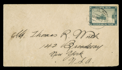 133, 1893 3c Landing of Columbus, fine single tied by Playa de MayaguezPuerto Rico19 Nov. 93 first day of issue postmark to New York, very fine the only 3c Columbus
commemorative usage known to a foreign destination ex-Roca.