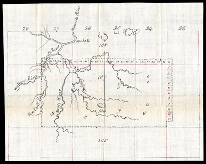 [Minnesota, Maps] excellent group including one hand-drawn and three printed Maps, the first a 4to map on oilcloth of the Blue Earth, Maple, Cobb, and Lesueur Rivers and a
large rectangle with townships marked out along its north and east permite