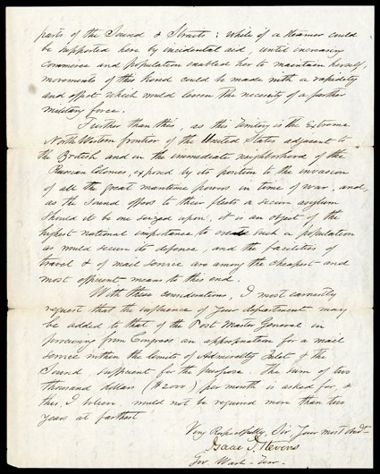 [Washington Territory, Jefferson Davis and Isaac Stevens] Choice pair of Notes Signed by Davis as Secretary of War, (signing as Jeffer: Davis and as J.D.), denying a request
made in an LS by Stevens while governor of the Washington Territory,