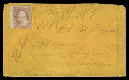 [The Battle of Seattle, Washington Territory 1856], cover to Auburn, California with great historical letter describing the battle with the Indians for the village of Seattle
written by William Heebner from Port Madison March 29, 1856 and franked
