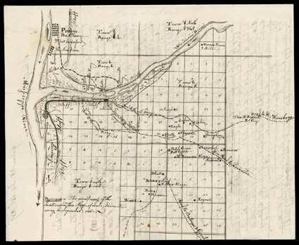[Wisconsin, Ferry Across the Wisconsin River] Interesting pair of autograph letters signed, 1840, between Oliver Phelps of Canandaiga, NY, and Henry Abel of Galena, IL, on the
same four-page sheet (including address panel) regarding a ferry acros