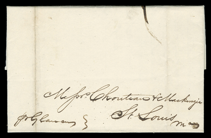 Dousman, Hercules, Autograph letter to Chouteau & Mackenzie, Prairie du Chien, June 19, 1839. Address leaf ndorsed for carriage on the steamboat Glaucus, a sidewheel steamboat
that had just been built in Pittsburgh. He sends $209, and mention