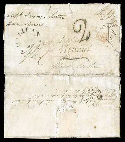 [Captain Parrys Arctic exploration and search for the Northwest Passage] July 6, 1824 folded letter with integral address leaf datelined H.M Ship HeclaDavis Strait, between
Baffin Island and Greenland, on Parrys third voyage of exploration t