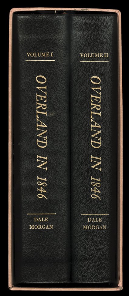 The California-Oregon Trail., Dale Lowell Morgan. Georgetown CA, Talisman Press, 1963. - Ed by Morgan - 2 vols. 8vo, original black morocco with marbled boards. With facsimile
map (4 parts on 2 sheets) loose in rear pocket of vol I & 1 map in