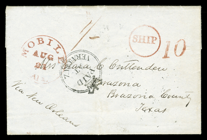 [On the Mexican Gold Trail to California] Chrittenden correspondence folded letter with integral address leaf datelined at Chihuahua, July 17th 1849 where it entered the
Mexican mails and endorsed Via New Orleans, arrived in Vera Cruz with th