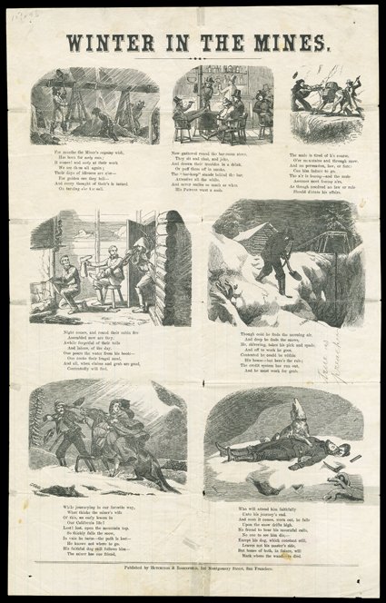 Winter in the Mines, (Baird 334 variant) Hutchings & Rosenfield, (before 9141862 possibly before 391855, see next). Without Printed by S.H. Wade... variant. on white wove paper
(lined). Fold wear reinforced on verso. Some minor staining.