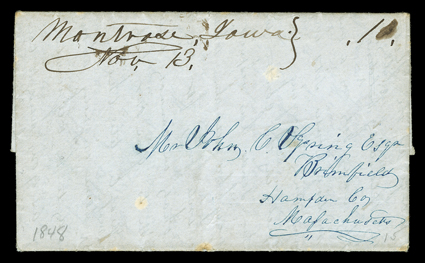 [Burning of the Temple at Nauvoo] Choice content letter by I.S. Fontelly of Montrose, IA, just across the river from Nauvoo, who reports to John Spring in Brimfield, MA, that
The Morman temple that Joseph Smith was the prophet of...was burned