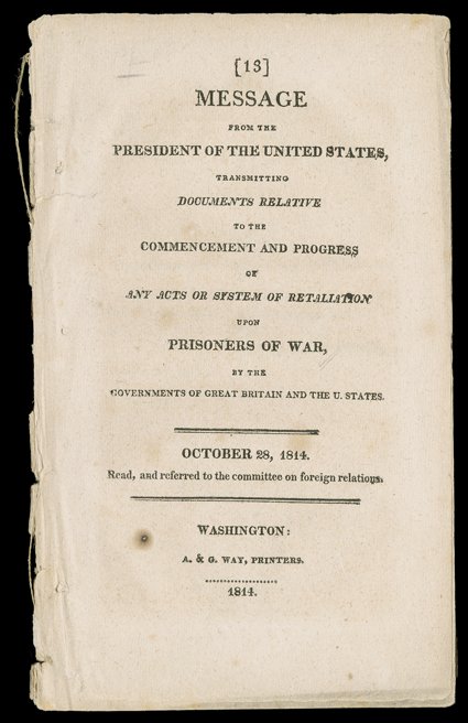 [American Prisoners of War in Canada] Outstanding lot of letters and printed documents concerning prisoners in the war between the United States and Great Britain. Includes
three autograph letters by Thomas Randall, an American prisoner of war in