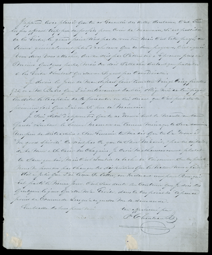 [Illinois Railways] Chouteau, Pierre good content autograph letter signed by the former fur trader, New York, June 4, 1852. To his son Charles, who is investing in railroads in
Chicago and St. Louis. Mr. Neal the Vice-President of the Central
