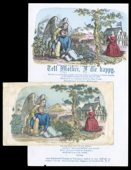 Tell Mother, I die happy, gorgeous allover multicolored Magnus design cover addressed on reverse to Ashford, Ct. with 3c Rose (65) tied by double circle Washington, D.C.May 25,
64 datestamp, very fine accompanied by matching illustrated son