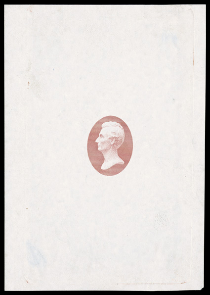 Turner Essay 15a (Scott 206-E5), Lincoln head vignette, large die essay in Dull rose on white glazed paper, measuring 78x112mm, showing full die sinkage, two small mounting
hinge thins, otherwise very fine and extremely handsome quite rare in t