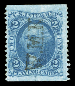 R11b, 2c Playing Cards, part perforate, large margins, rich color, light W.M.K. handstamp cancel, very fine 2003 PSE certificate (VF 80).