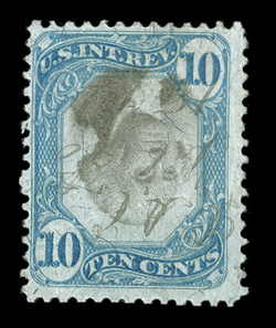 R109a, 10c Blue and black, Inverted Center, light ms. cancel, crease, minute pinhole and reperforated at top, fine appearance 1971 PF certificate.