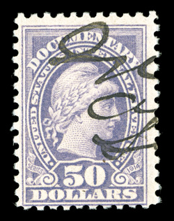 R223, $50.00 Violet, attractive color, ms. cancel, certificate mentions a small natural wrinkle which is insignificant, a fine example of this key high value 2003 PSE
certificate.