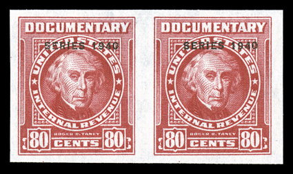 R299a, 80c Carmine with Series 1940 overprint, imperforate, without gum as issued, horizontal pair, large margins, bright and fresh, choice very fine.