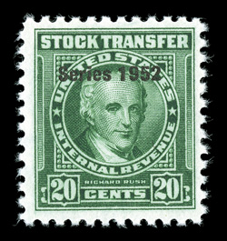 RD367, 20c Bright green, deep intense color on fresh paper, o.g., n.h., tiny gum skips, very fine.