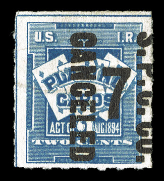 RF7, 7c on 2c Blue surcharged, used, precancelled as always, deep rich color, nicely centered, couple of typical horizontal creases, very fine appearance
ex-Ballman.