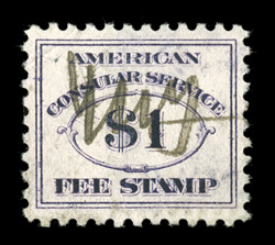 RK10, $1.00 Dark violet, perf. 10, excellent centering which is most uncharacteristic of this key stamp, ms. and small embossed cancels, extremely fine 2003 PSE certificate
(VF-XF 85).