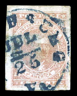 5, 10c Rose, highly desirable used single, with large to mostly huge margins all around, bright color, blue Virginia town cancel, extremely fine and choice 2008 PF
certificate.