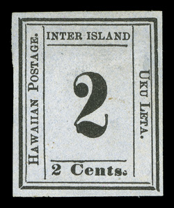 18, 2c Black on blue gray, Plate 5-A, Type IV, Position 4, showing the broken toe in 2 variety, unused, four full to large margins, quite fresh, couple small thin spots, very
fine appearance clear 1978 HPS certificate.