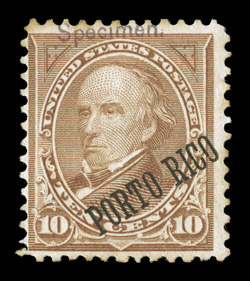 210S-14S, 1c-10c Regular issue, with Specimen overprint cplt., 1c and 2c are 25 degree overprints, others are 36 degree overprints, strong colors, o.g., h.r.s, faint edge
toning affects a couple stamps, fine and quite scarce.