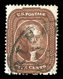28b, 5c Bright red brown, Ty. I, handsome used example, strikingly intense color in a very deep shade, plus its impression is sharp and detailed on bright white paper, nicely
centered, neat town c.d.s., very fine for this 1984 and 2006 PF certi