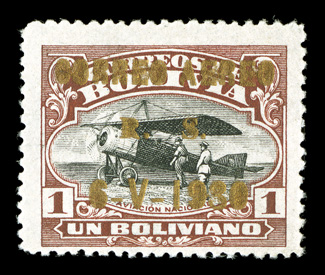 C23, 1930 1B Red brown and black with gold overprint, strong rich colors, o.g., fine and very scarce 1991 APS certificate.