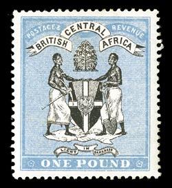 40, 1896 £1 Blue and black, well centered, fresh colors, o.g., h.r., very fine 1977 Brandon certificate (S.G. 40 £950).