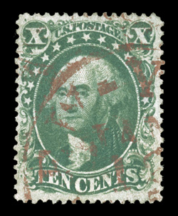 32, 10c Green, Ty. II, well centered within unusually large margins, fresh color, bright red c.d.s. town cancel, choice very fine 2008 PF certificate