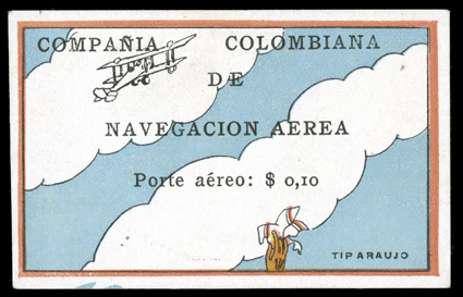 C3, 1920 10c Clouds and plane air post, without gum as issued, four large margins, bright colors, tiny natural inclusion at top right, faint trace of a crease, very fine
appearance a rare offered stamp clear 2002 PF certificate.