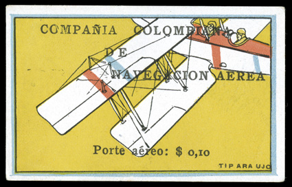 C4, 1920 10c Tilted plane air post, four large margins, brilliantly fresh color on clean white paper, just the faintest suggestion of a corner crease at top right, very fine
an impressive example of this rarity signed H. Bloch and accompanied