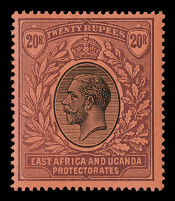 55, 1912 20R Violet and black on red King George V, deep vibrant colors, o.g., never hinged, very fine signed Roumet (S.G. 59 for hinged £375).