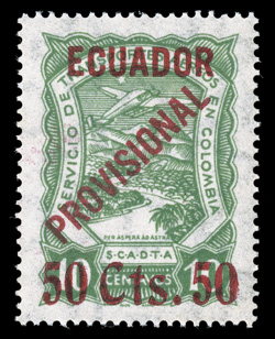 C6, 1928 50 Cts.50 Surcharge on 10c Green air post, precisely centered, rich color, o.g., lightly hinged, extremely fine only 100 were printed signed Rendon.