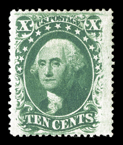 35, 10c Green, Ty. V, well centered within exceptionally wide margins, deep intense color and impression, o.g., lightly hinged, extremely fine 1983 PF certificate
ex-Frohnen.