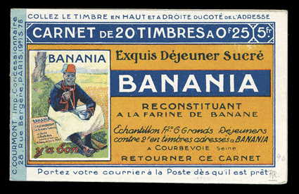 Yvert 140-C 10, 1906 25c Blue, booklet pane of ten, complete booklet of two panes, with Bisquit advertisements in the margins, series 78, fresh and intact, o.g., n.h., very
fine.