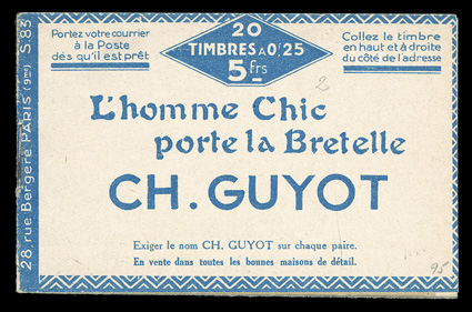 Yvert 140-C 12, 1906 25c Blue, booklet pane of ten, complete booklet of two panes, with Evian advertisements in the margins, series 83, fresh and intact, o.g., n.h., very
fine.