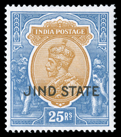 120-25, 1927 1R-25R King George V, with Jind State overprint, well centered and uncommonly fresh, o.g., lightly hinged, very fine (S.G. 98-103 £367).