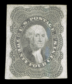 37c, 24c Lilac, imperforate, unused as usual, ample to large margins (actually much better than most of the handful of existing copies), rich color, very fine and quite scarce
1987 PF certificate.