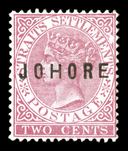 2, 2c Rose, 16¾mm overprint, scarce mint example, lovely bright color, full o.g., small surface scrape at top right, fine appearance (S.G. 5 £2,250).