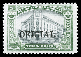 O144, 1921 5P Green and black official, an exceptionally fresh mint example of this scarce stamp, lovely bright colors, o.g., lightly hinged, fine 1979 Mepsi
certificate.