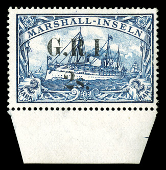 40, 1914 2- on 2M Blue, bottom sheet-margin single, being position 2 on the row, strong rich color on fresh white paper, o.g., lightly hinged, very fine an attractive example
of this very scarce stamp, of which only 200 were printed 1988 Buhl