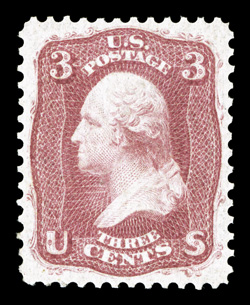 56, 3c Brown rose August, wonderfully well centered, brilliant color and a strong impression, full original gum, lightly hinged, current certificate mentions two slightly
enhance perforations, extremely fine appearance photocopy of a 1960 PF