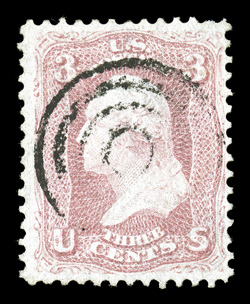 64, 3c Pink, used, wonderfully bright color and a much stronger impression than typically found, well centered within large margins, light target cancel, very fine 1999 PF
certificate  ex-Mann.