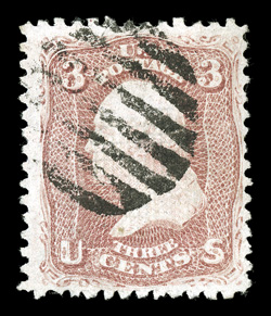 85C, 3c Rose, Z grill, bright fresh color, grid cancel, nearly very fine 1988 PF certificate.