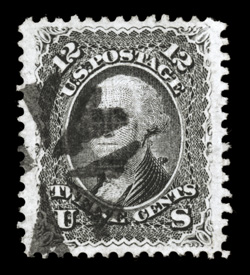 90, 12c Black, E grill, a magnificent used example of a stamp that is rarely encountered in such outstanding quality, possessing enormous margins for the issue and being
flawlessly well centered within them, additionally its color is quite str